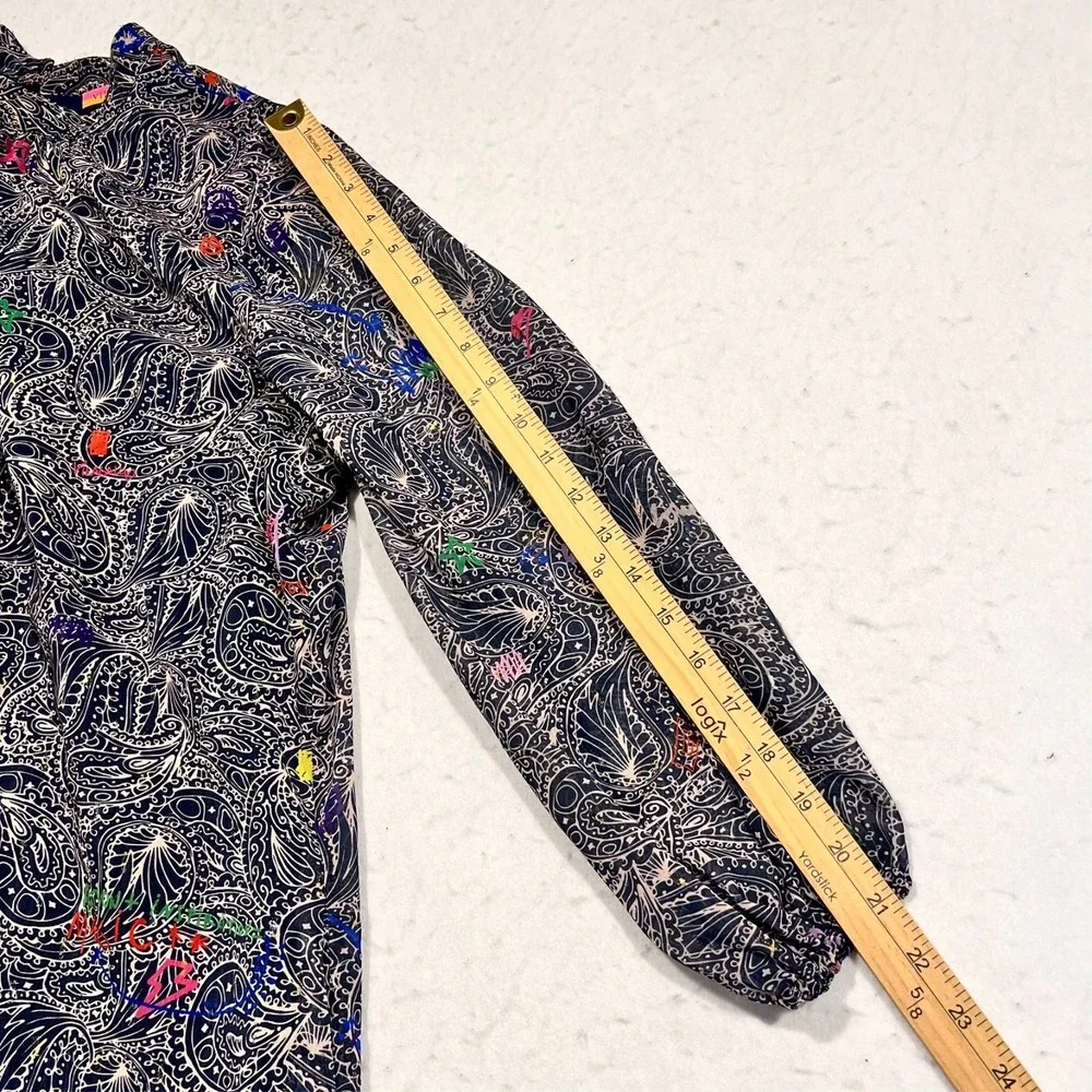 Vilagallo Dress Blue Paisley Art Lightweight Sheer Sleeves Lined Pockets‎ 14/46